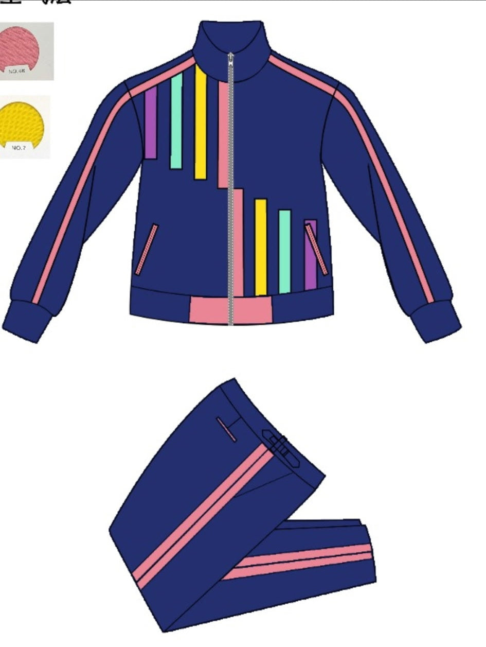 Men's Blue and Pink Half Striped Jogging Suit