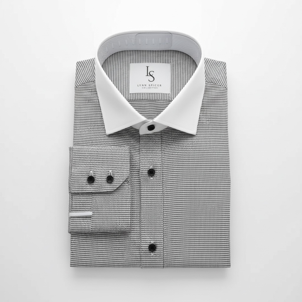 Herringbone w/ White Collar Dress Shirt