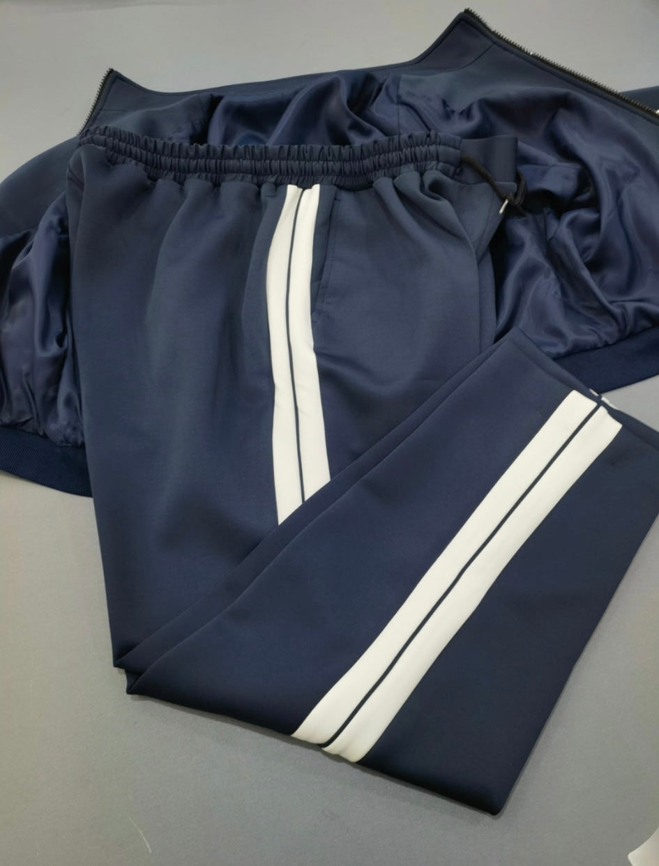 Women's Blue Half Striped Jogging Suit