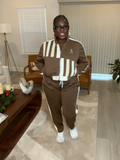 Women's Brown Half Striped Jogging Suit